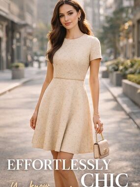 NWOT Tahari ASL Fit & Flare Dress Champagne A-Line Elegant Classic Timeless SZ 4